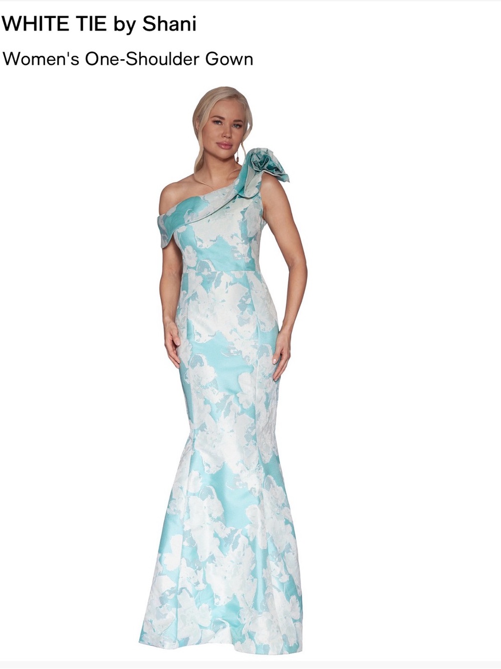 Aqua One-Shoulder Floral Gown
